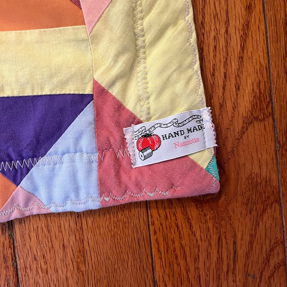 Vintage Handmade Quilt Patchwork Colorful Geometric Cotton Blanket Nannette - Picture 7 of 9